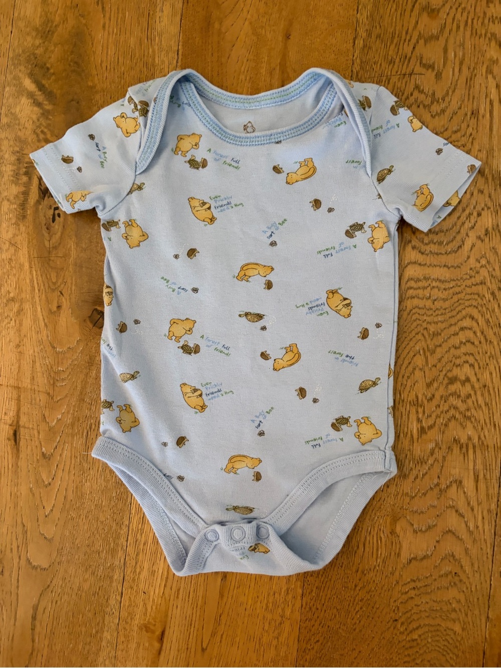 Light Blue Pooh-Print Short Sleeve Baby Onesie - Picture 1 of 3